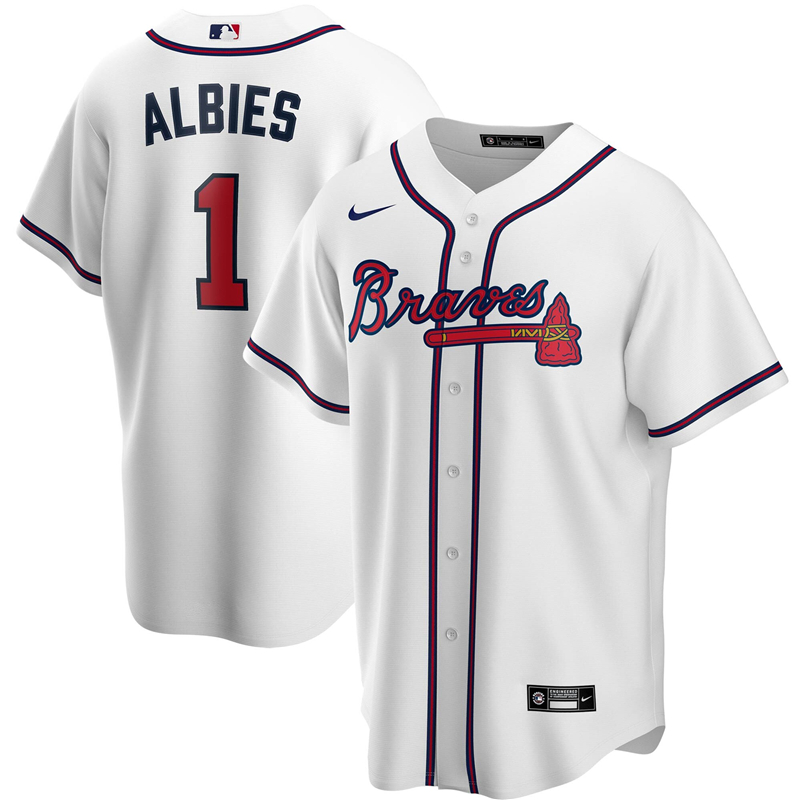 2020 MLB Men Atlanta Braves #1 Ozzie Albies Nike White Home 2020 Replica Player Jersey 1->atlanta braves->MLB Jersey